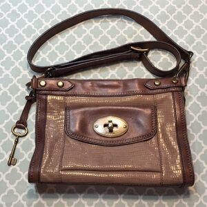 Fossil Croc Embossed Leather Turnlock Crossbody